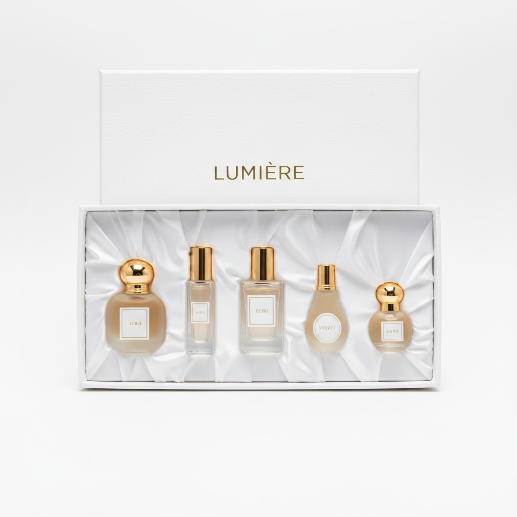 Fragrance Discovery Gift Set with miniature bottles on white background